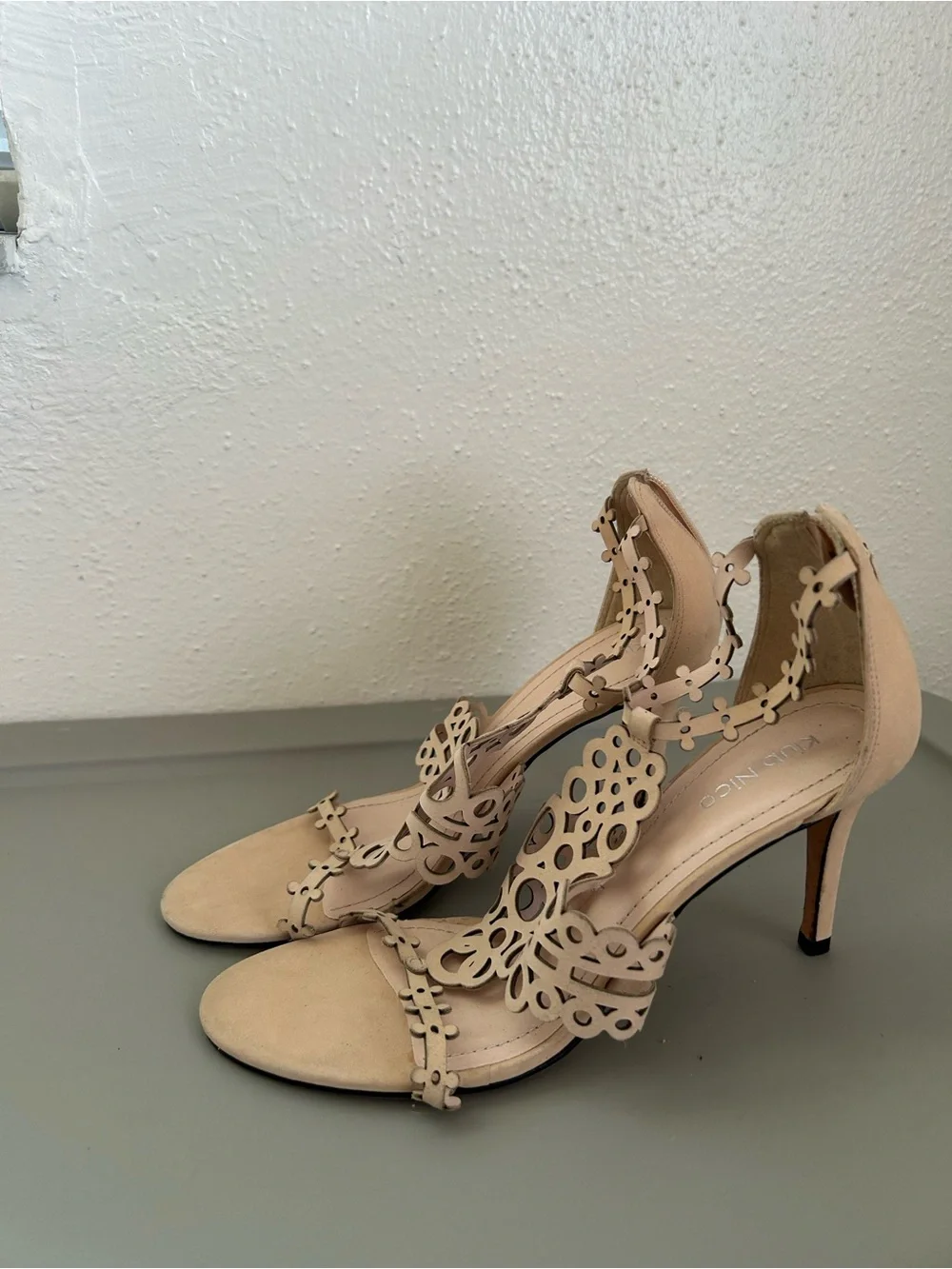 Women's Nude Laser-Cut High Heel Sandals